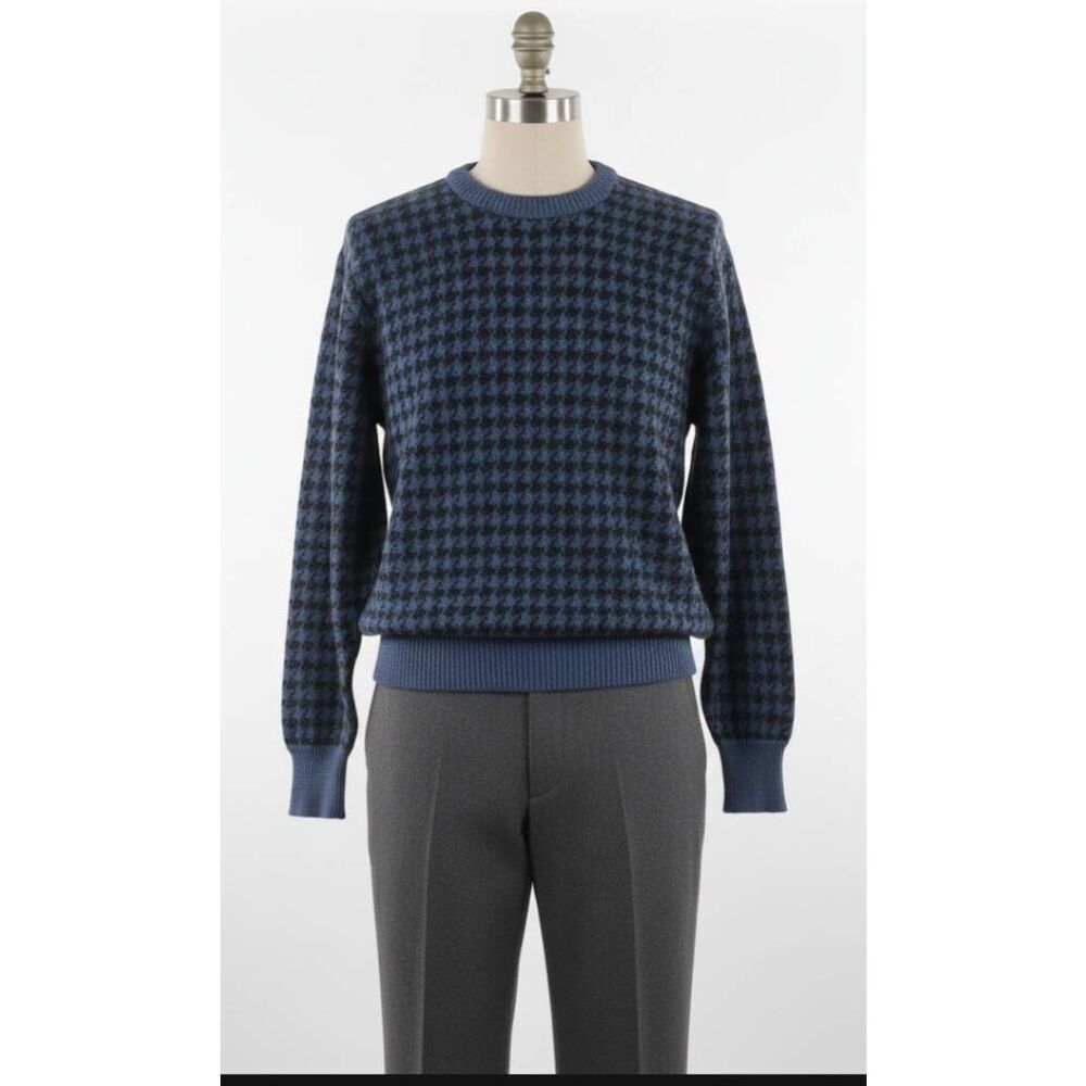 John Henry mens large cobalt blue sweater houndstooth vintage wool grandpa